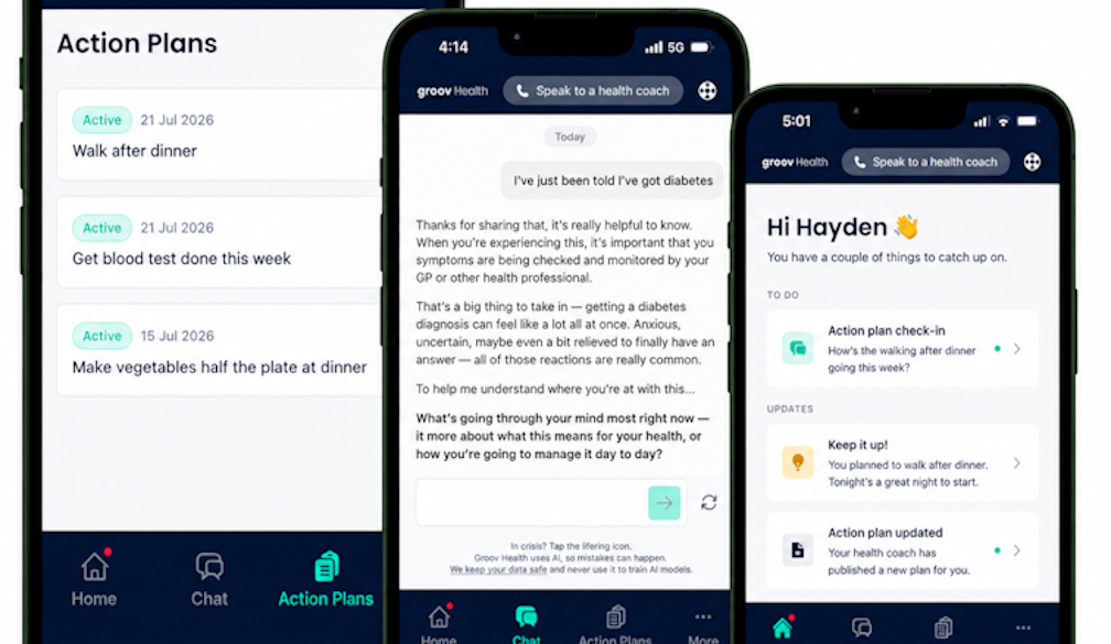 Groov Health App Mockup Trio
