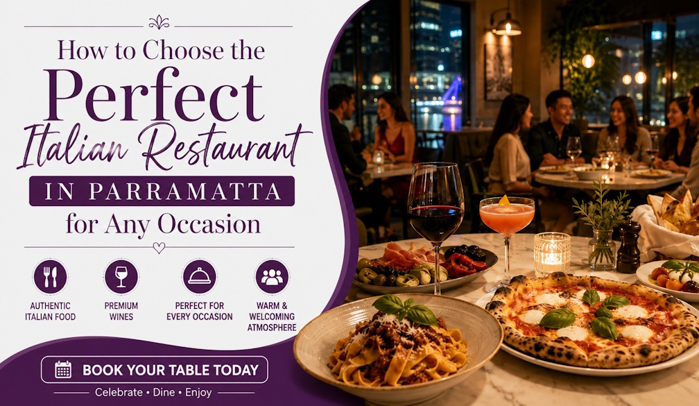 Friends enjoying pizza and pasta at an Italian restaurant in Parramatta