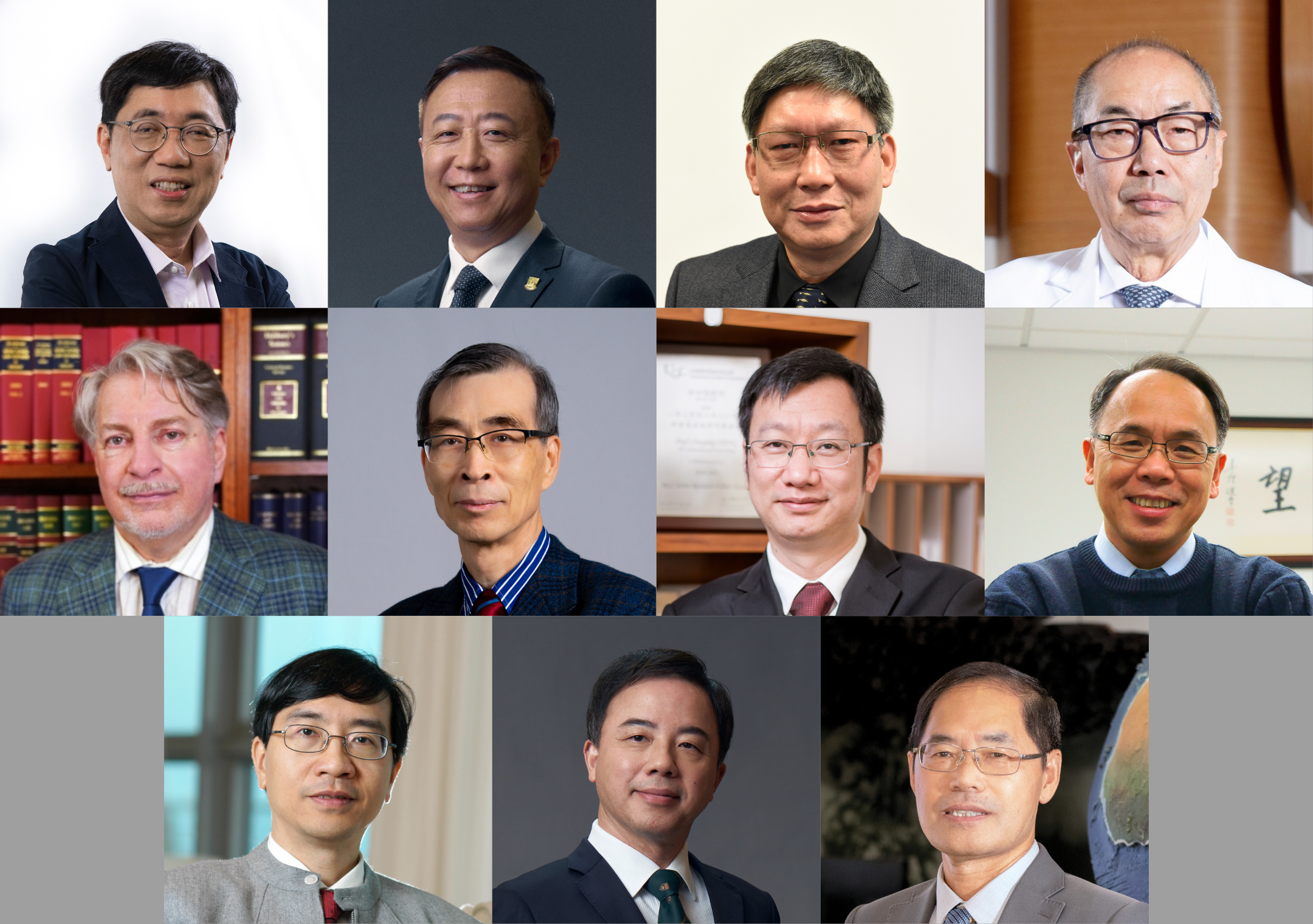 (upper row from left) Professor Chi-Ming CHE, Professor Peng GONG, Professor Guan Yi, Professor Tak Mak (middle row from left) Professor Alec Stone SWEET, Professor Min SUN, Professor Chuyang TANG, Professor Paul S. F. YIP (lower row from left) Professor Kwok-Yung YUEN, Professor Xiang ZHANG, Professor Guochun ZHAO