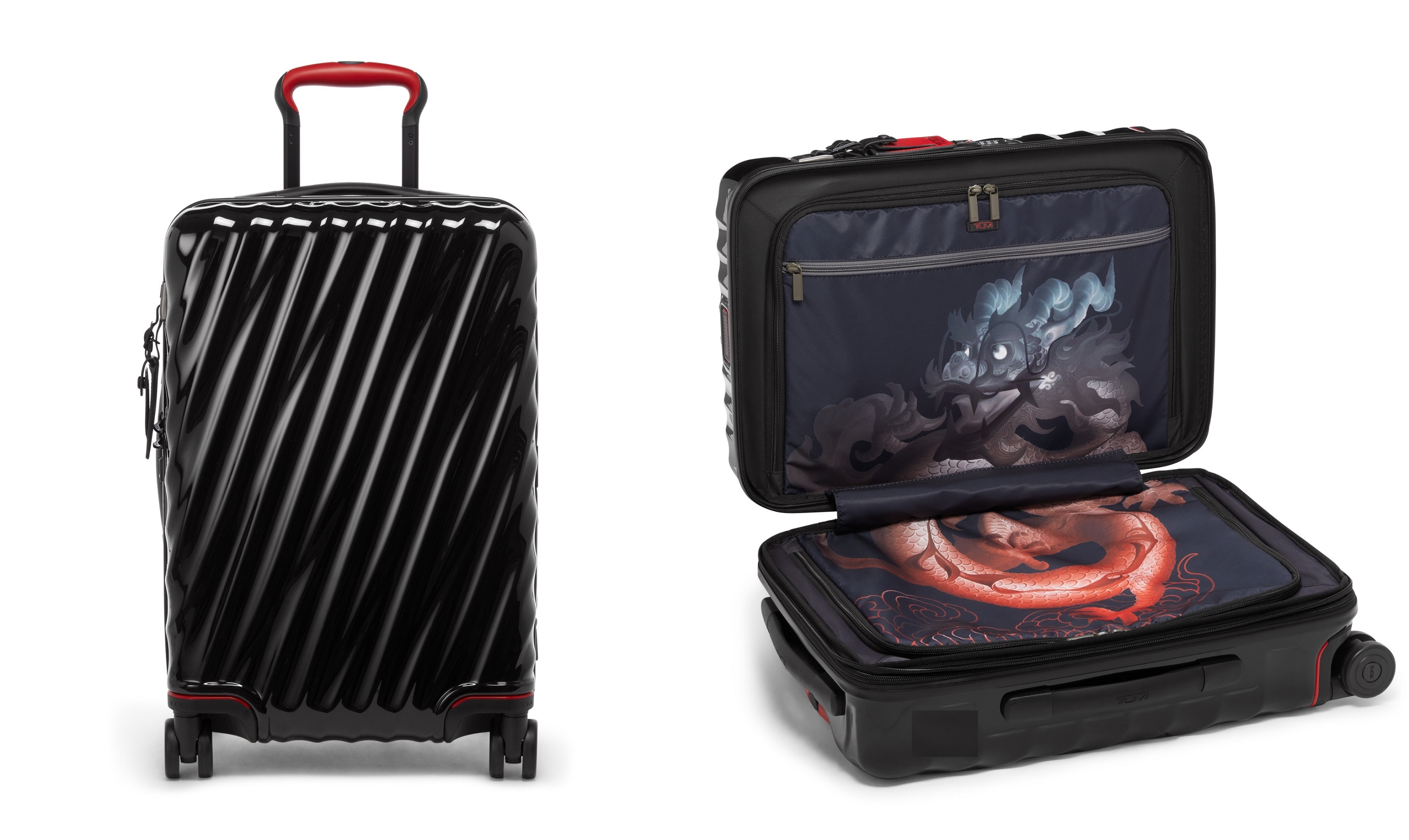 19 Degree International Expandable 4 Wheeled Carry-On in Dragon Print.