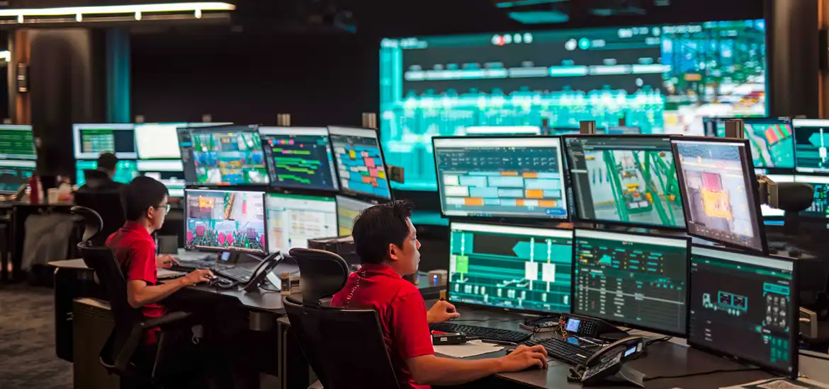 Employees in the Tuas port operations room