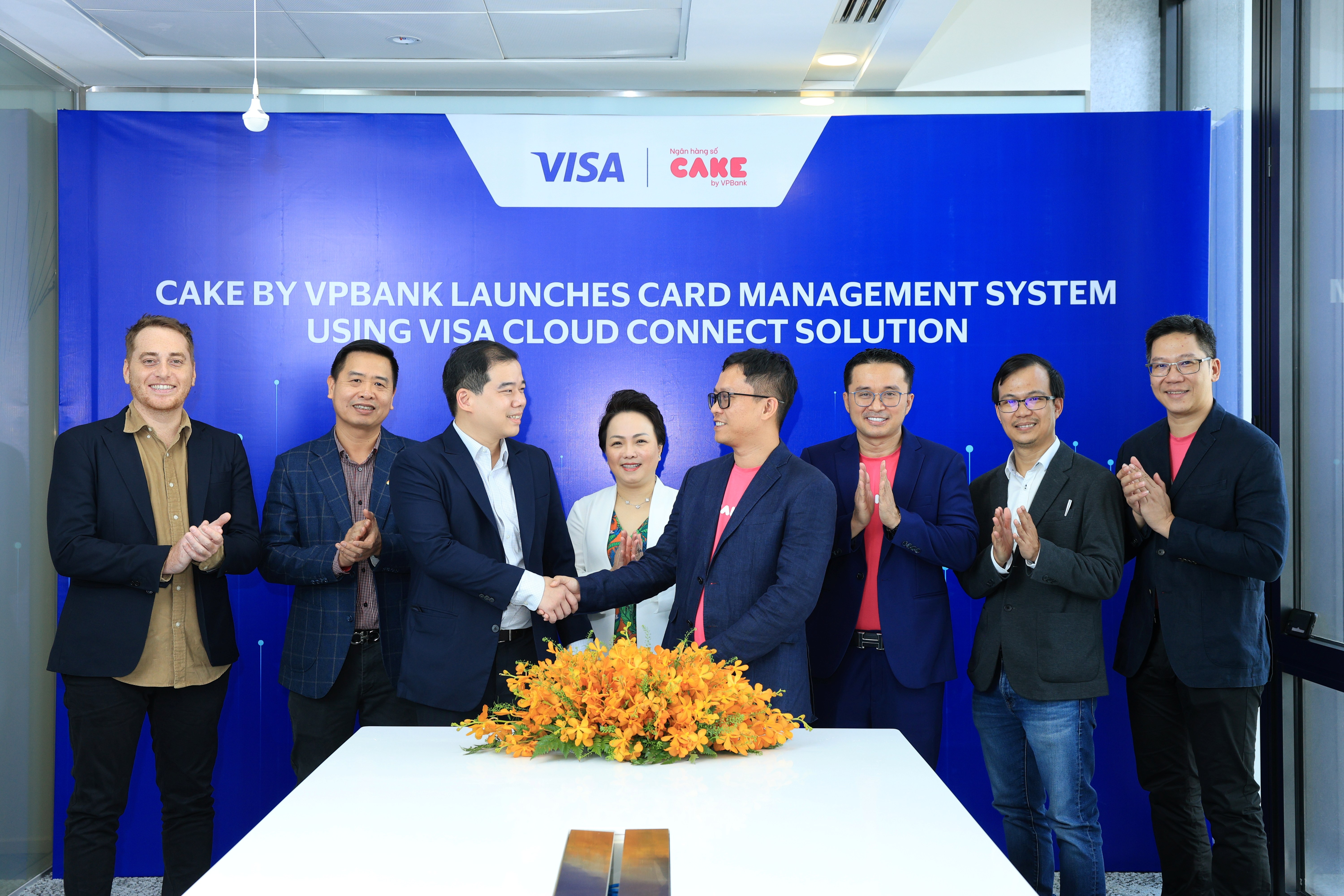 Leaders of Cake, Visa, and Google Cloud in Vietnam at the launch of Cake