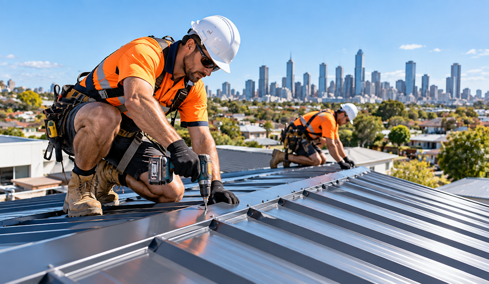 Roofers Overlooking the City