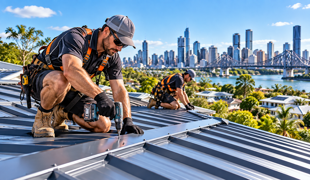 Roofers Over Brisbane Skyline
